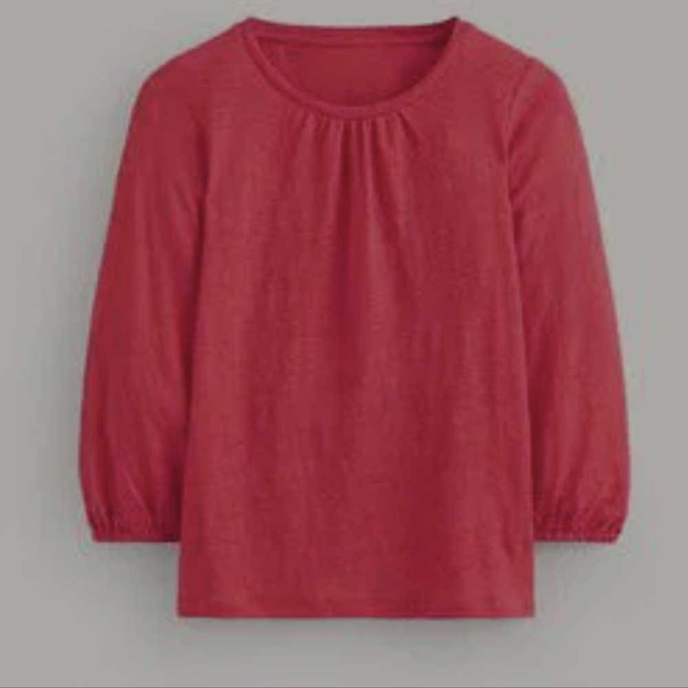 BODEN Gathered Neck Jersey Linen Top In Hibiscus